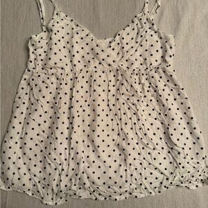 Polka Dot Spaghetti Strap Tank Top - Cream with Black Dots OSFM